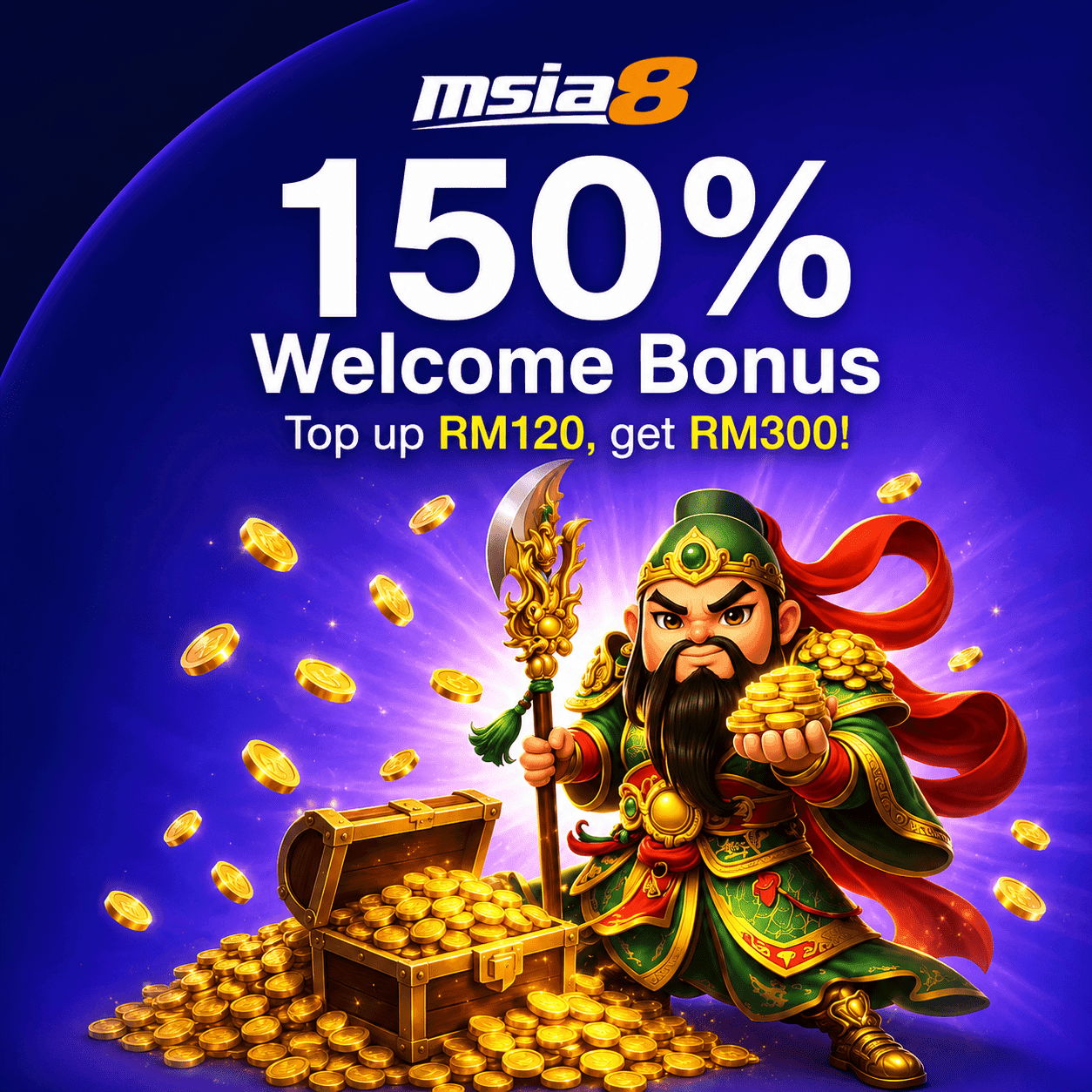 MSIA8 150% Mega888 welcome slots bonus promotion